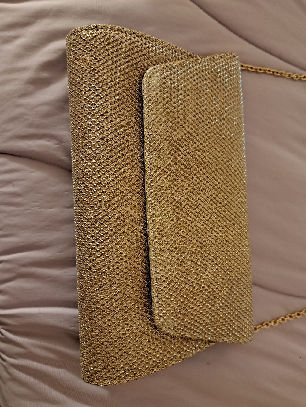 Gold Mesh Chain Clutch - Women's Evening Wristlet